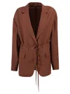 Brunello Cucinelli Women Fluid Viscose And Linen Twill Jacket With Jewellery In Brown