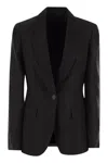 Brunello Cucinelli Linen Fluid Jacket With Shiny Details In Black