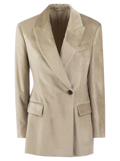 Brunello Cucinelli Fluid Viscose-cotton Twill Jacket With Necklace In Tan