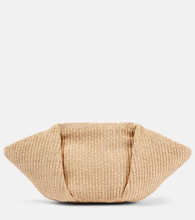 Brunello Cucinelli Fold-over Small Raffia Clutch In Beige