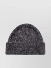 Brunello Cucinelli Folded Brim Speckled Knit Ribbed Cuff Hat In Gray