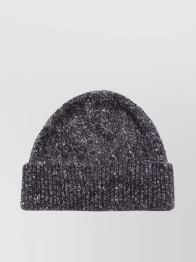 Brunello Cucinelli Folded Brim Speckled Knit Ribbed Cuff Hat In Gray
