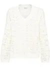 Brunello Cucinelli Women Silk And Linen Foliage Sweater In White