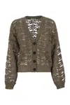 Brunello Cucinelli Foliage Lace Cardigan In Linen And Silk Diamante In Brown
