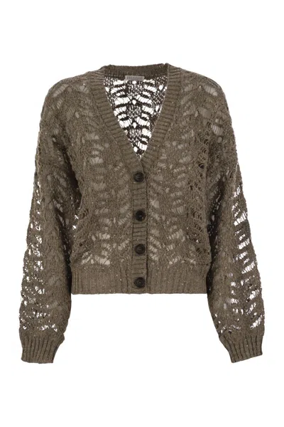 BRUNELLO CUCINELLI BRUNELLO CUCINELLI FOLIAGE LACE CARDIGAN IN LINEN AND SILK DIAMANTE