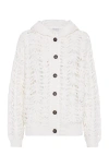 Brunello Cucinelli Foliage Lace Hooded Cardigan In Linen And Silk Diamond Yarn In White