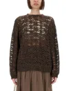 Brunello Cucinelli Foliage Lace Linen And Silk Diamond Knit In Brown