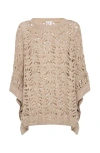 Brunello Cucinelli Open-knit Lightweight Top With Wide Sleeves In Beige