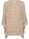 Brunello Cucinelli Open-knit Lightweight Top With Wide Sleeves In Beige