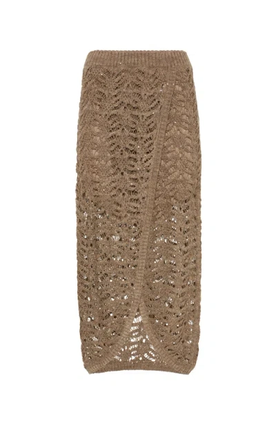 Brunello Cucinelli Foliage Lace Skirt In Light Brown
