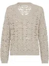 Brunello Cucinelli Foliage Lace Sweater In Neutral