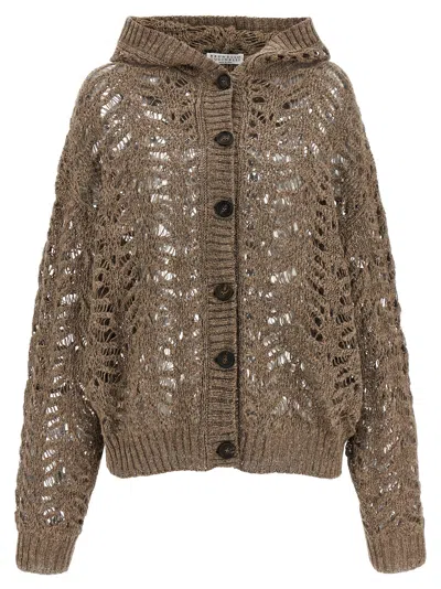 Brunello Cucinelli Foliage Lace Sweaters And Cardigans Brown