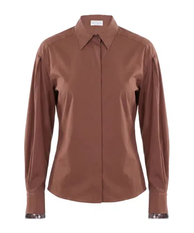 Brunello Cucinelli Form-fitting Sequin Shirt In Brown