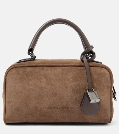 Brunello Cucinelli Foulard Small Suede Tote Bag In Brown