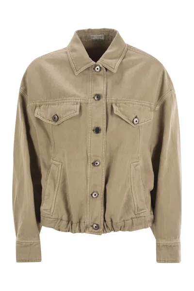 BRUNELLO CUCINELLI BRUNELLO CUCINELLI FOUR-POCKET JACKET IN GARMENT-DYED COTTON-LINEN COVER-UP WITH MONILINE