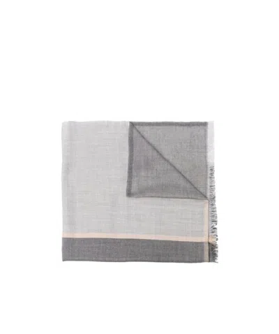Brunello Cucinelli Frayed-edge Rectangle-shape Scarf In Gray