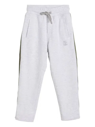 Brunello Cucinelli Kids' French Side-stripe Terry Casual Trousers In White