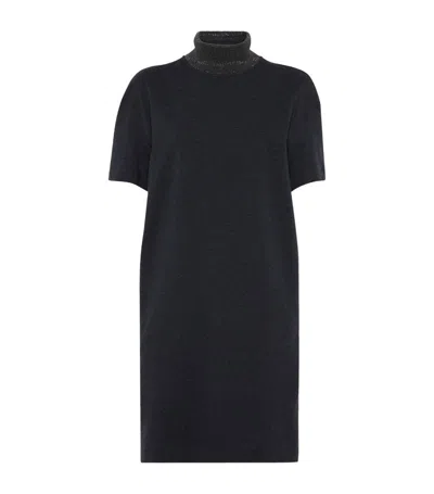 Brunello Cucinelli French Terry Cotton Monili T-shirt Dress In Anthracite