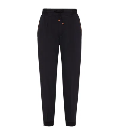 Brunello Cucinelli Techno Cotton Fleece Trousers With Zip On Stretch Bottom, Crete And Piping In Black