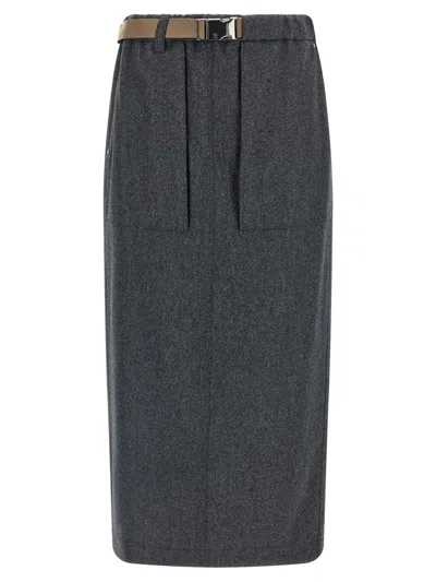 Brunello Cucinelli Fresh Wool Skirt Skirts Gray In Black