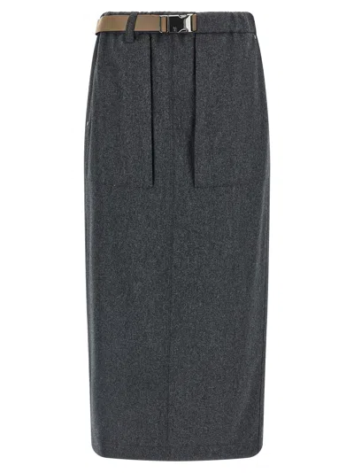 BRUNELLO CUCINELLI FRESH WOOL SKIRT SKIRTS GRAY