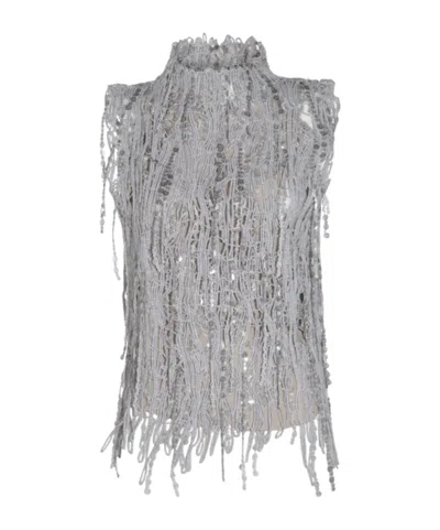 Brunello Cucinelli Fringe-detailed Sleeveless Top In Gray