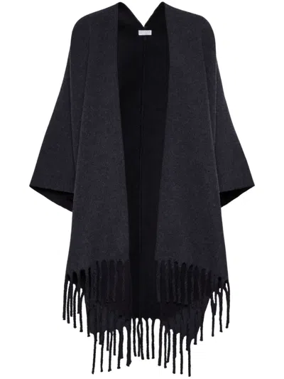 Brunello Cucinelli Fringe-detailing Poncho In Black