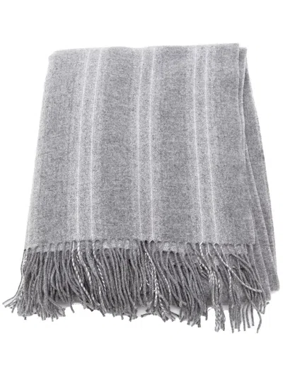Brunello Cucinelli Grey Wool Scarves In Grigio+panama+lurex+pj Argento