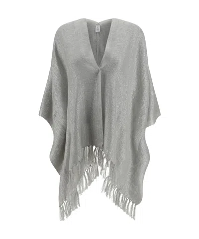 Brunello Cucinelli Fringed Cape In Gray