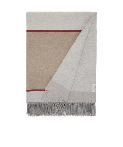 Brunello Cucinelli Fringed Colour-block Silk Blanket In Gray