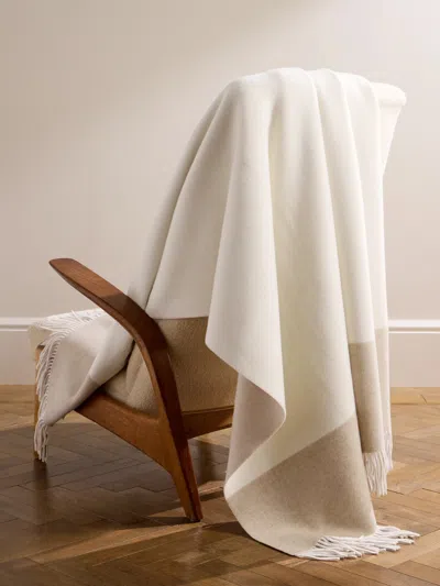 Brunello Cucinelli Fringed Colour-block Cashmere Blanket In Neutral