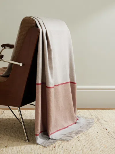 Brunello Cucinelli Fringed Colour-block Silk Blanket In Brown