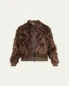 Brunello Cucinelli Fringed Fil Coupe Jacquard Bomber Jacket In Brown