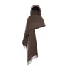 Brunello Cucinelli Wool And Cashmere Knit Scarf With Hood In Brown