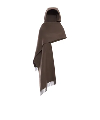 Brunello Cucinelli Fringed Hooded Scarf In Brown