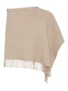 Brunello Cucinelli Wool-cashmere Poncho In Neutral