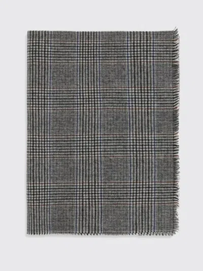 Brunello Cucinelli Fringed Prince Of Wales Check Scarf In Pure Cashmere In Gray
