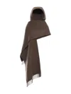 Brunello Cucinelli Wool And Cashmere Knit Scarf With Hood In Brown