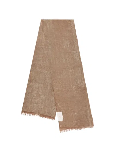 Brunello Cucinelli Lurex Linen Scarf Fringed Long Design In Brown