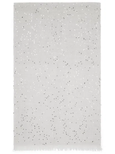 Brunello Cucinelli Sequin-embellished Cashmere-blend Scarf In Light Grey