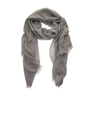 Brunello Cucinelli Fringed Sequin Scarf In Gray