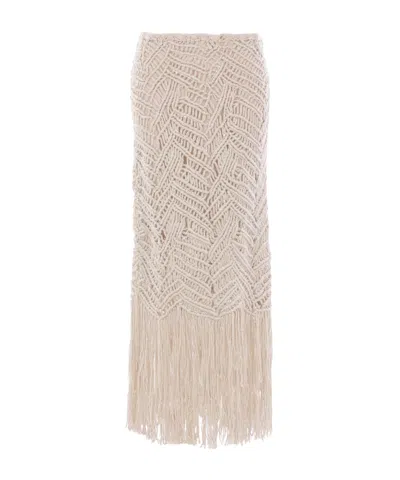 BRUNELLO CUCINELLI BRUNELLO CUCINELLI FRINGED RIBBED-KNIT MIDI SKIRT