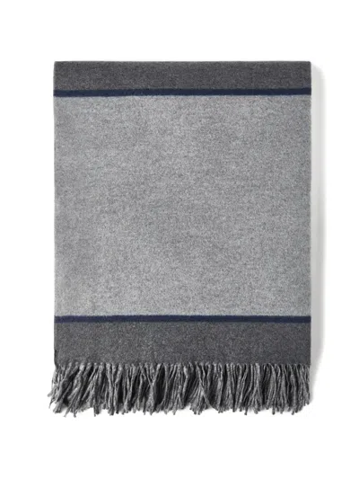 Brunello Cucinelli Fringed Striped Silk Throw Blanket In Gray