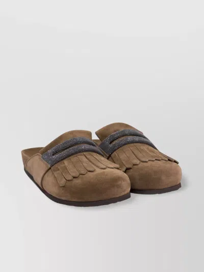 BRUNELLO CUCINELLI FRINGED SUEDE LOAFERS & SLIPPERS