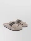 Brunello Cucinelli Fringed Suede Slippers Textured Strap