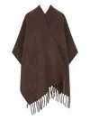Brunello Cucinelli Fringed V-neck Cape In Brown