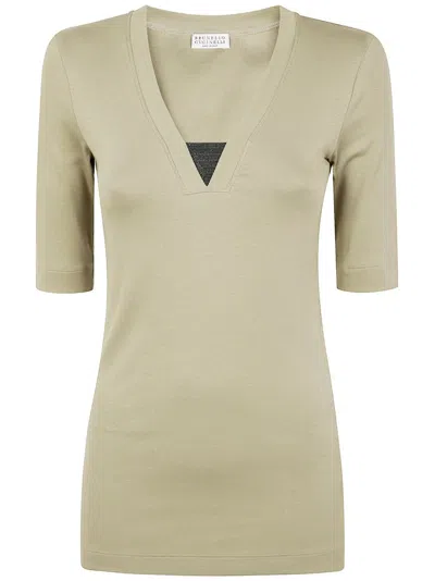 Brunello Cucinelli Women's V Neck T-shirt In Green