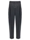 Brunello Cucinelli Grey Pinstriped Virgin Wool Trousers In Black