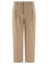 Brunello Cucinelli Slouchy Trousers In Viscose And Linen Fluid Twill With Moniline In Beige