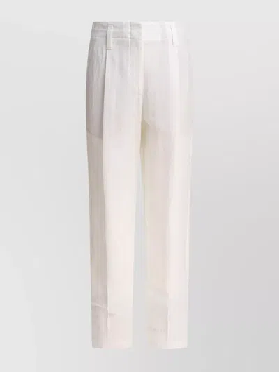 Brunello Cucinelli Front Pleated Straight Leg Trousers With Belt Loops And Back Pockets In White